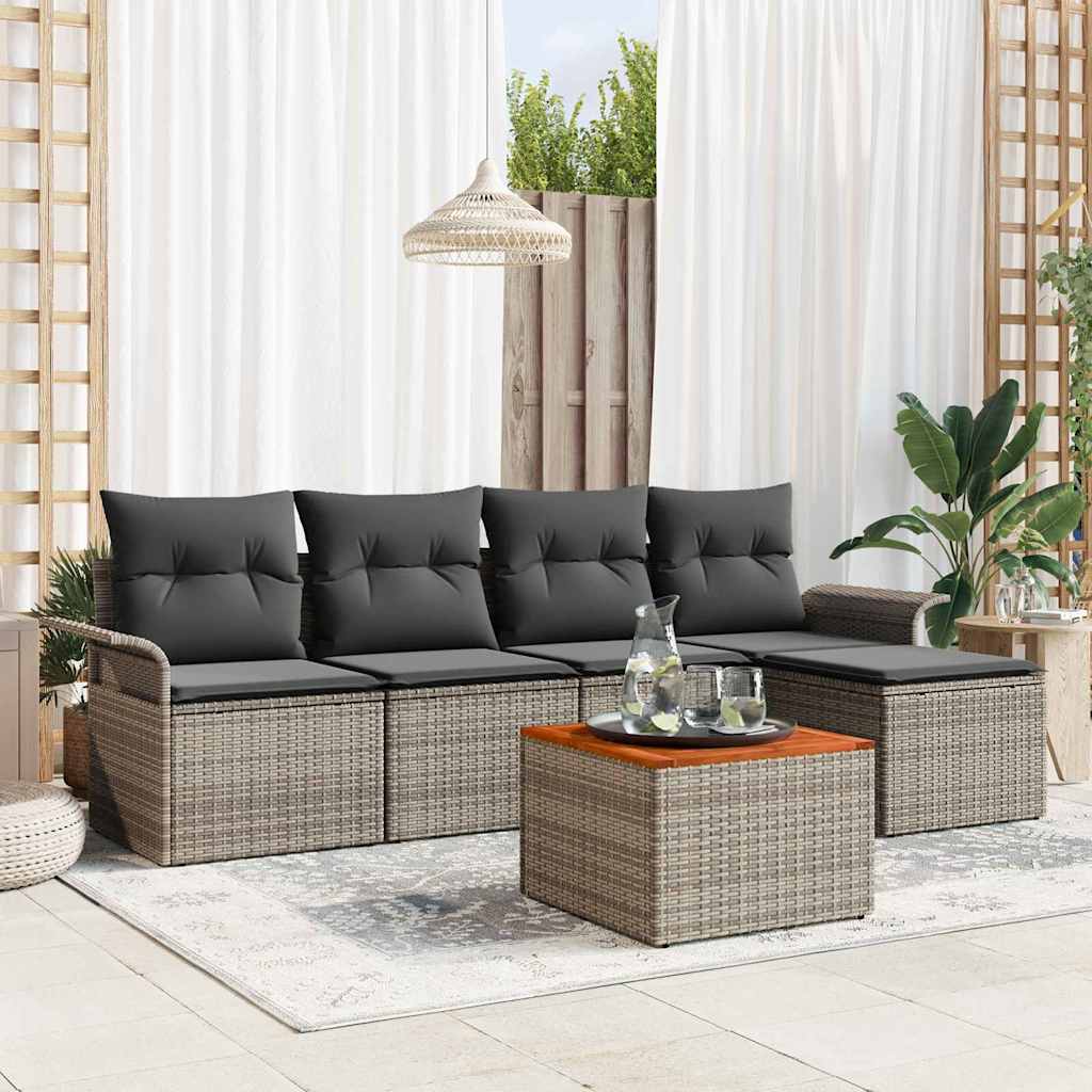 Havesofa Sæt med opbevaring 6 pcs Grå polyrattan