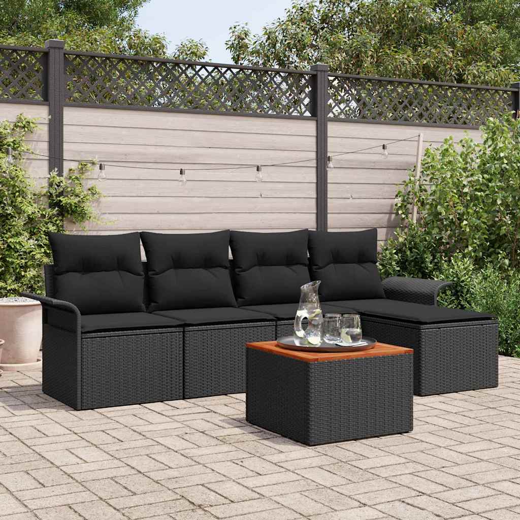 Modulær havesofa med opbevaring - 6 dele i sort polyrattan
