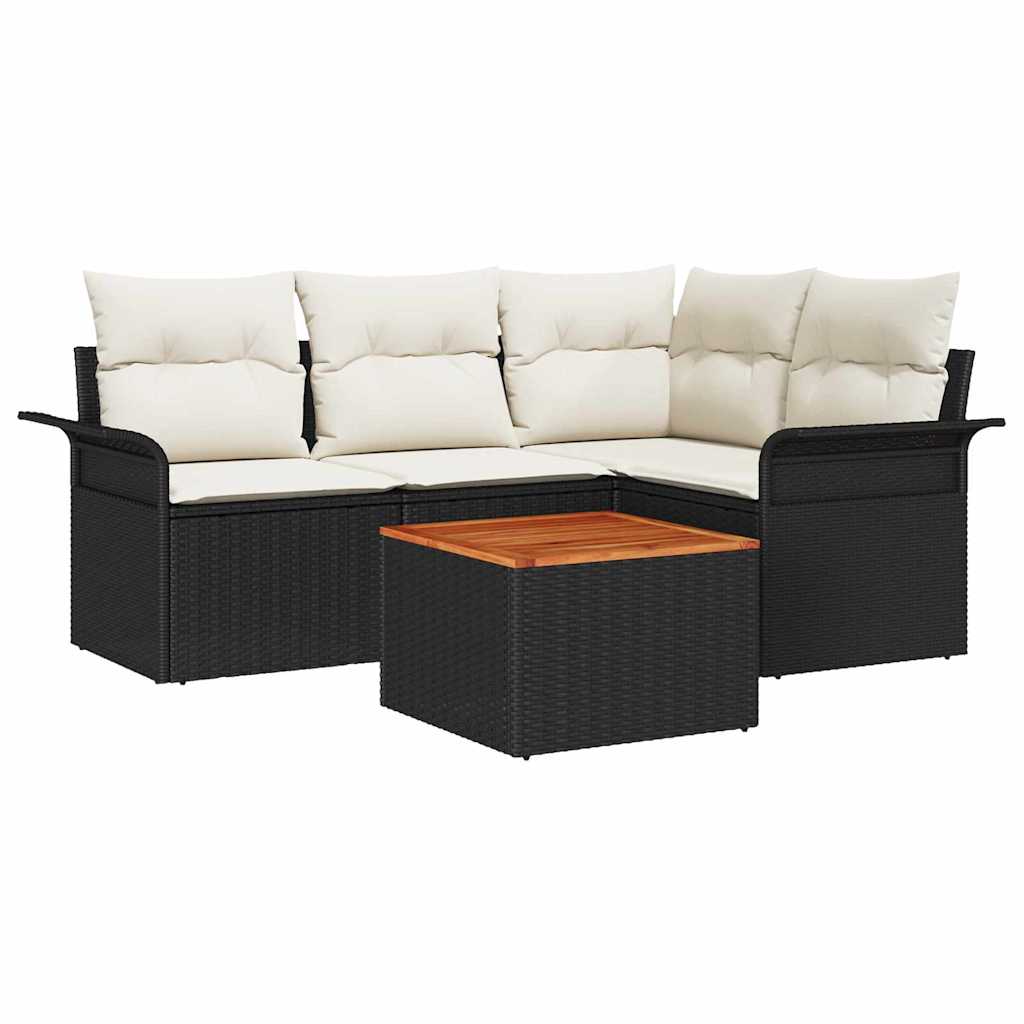 Havesofa Sæt med opbevaring 5 pcs Sort og Cream polyrattan