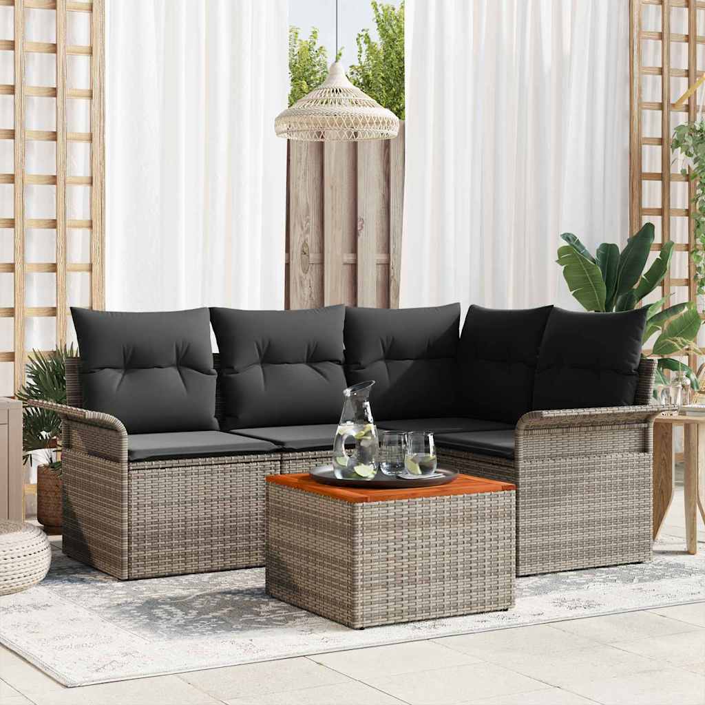Havesofa Sæt med opbevaring 5 pcs Grå polyrattan