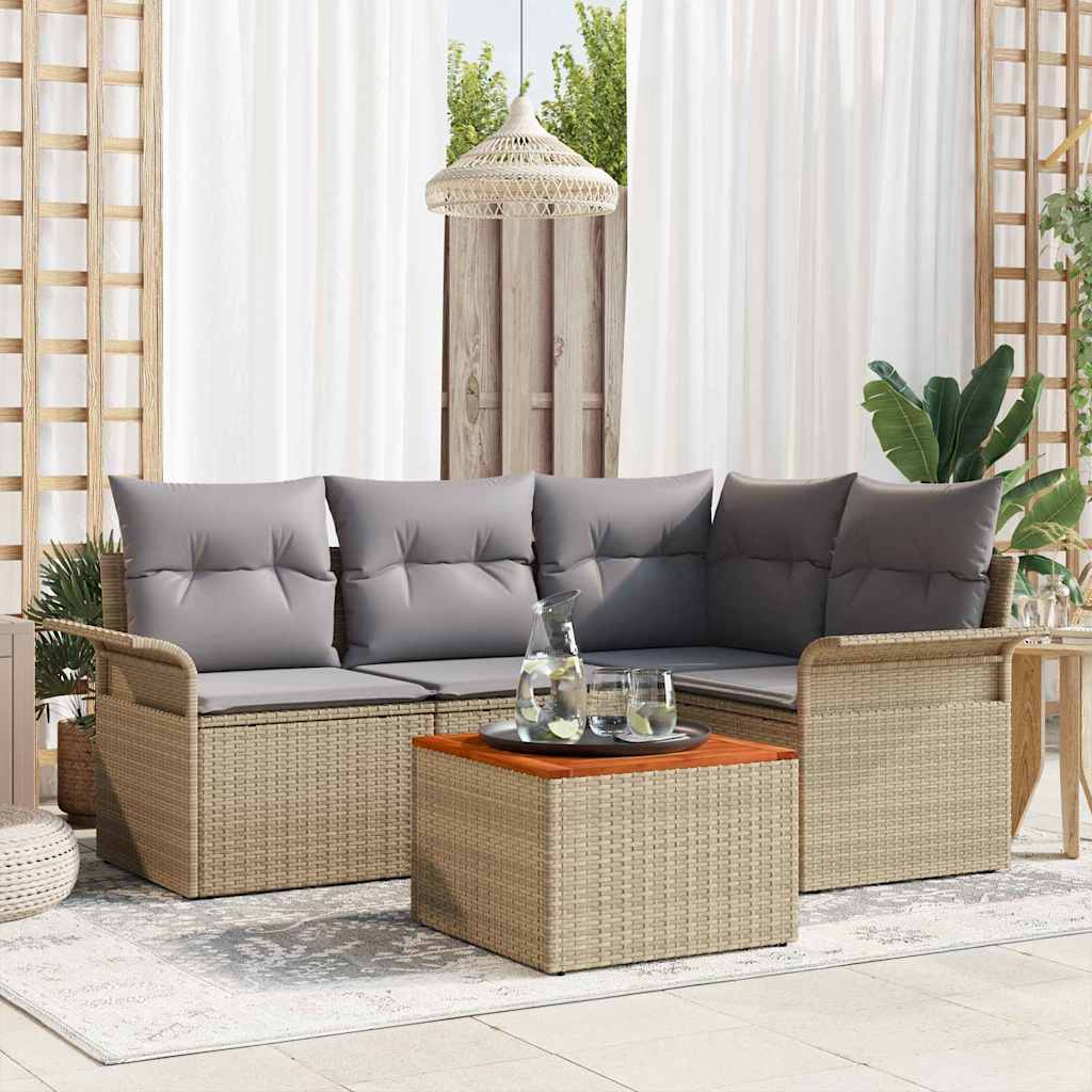 Havesofa Sæt med opbevaring 5 pcs Beige og lys grå polyrattan