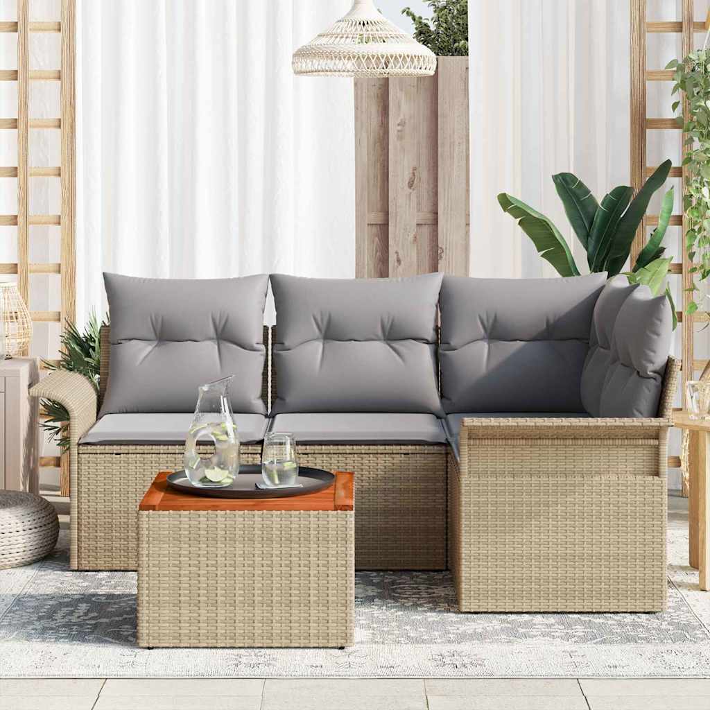 Havesofa Sæt med opbevaring 5 pcs Beige og lys grå polyrattan