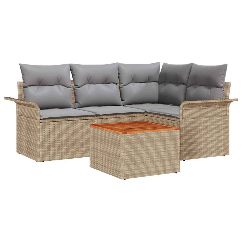 Havesofa Sæt med opbevaring 5 pcs Beige og lys grå polyrattan