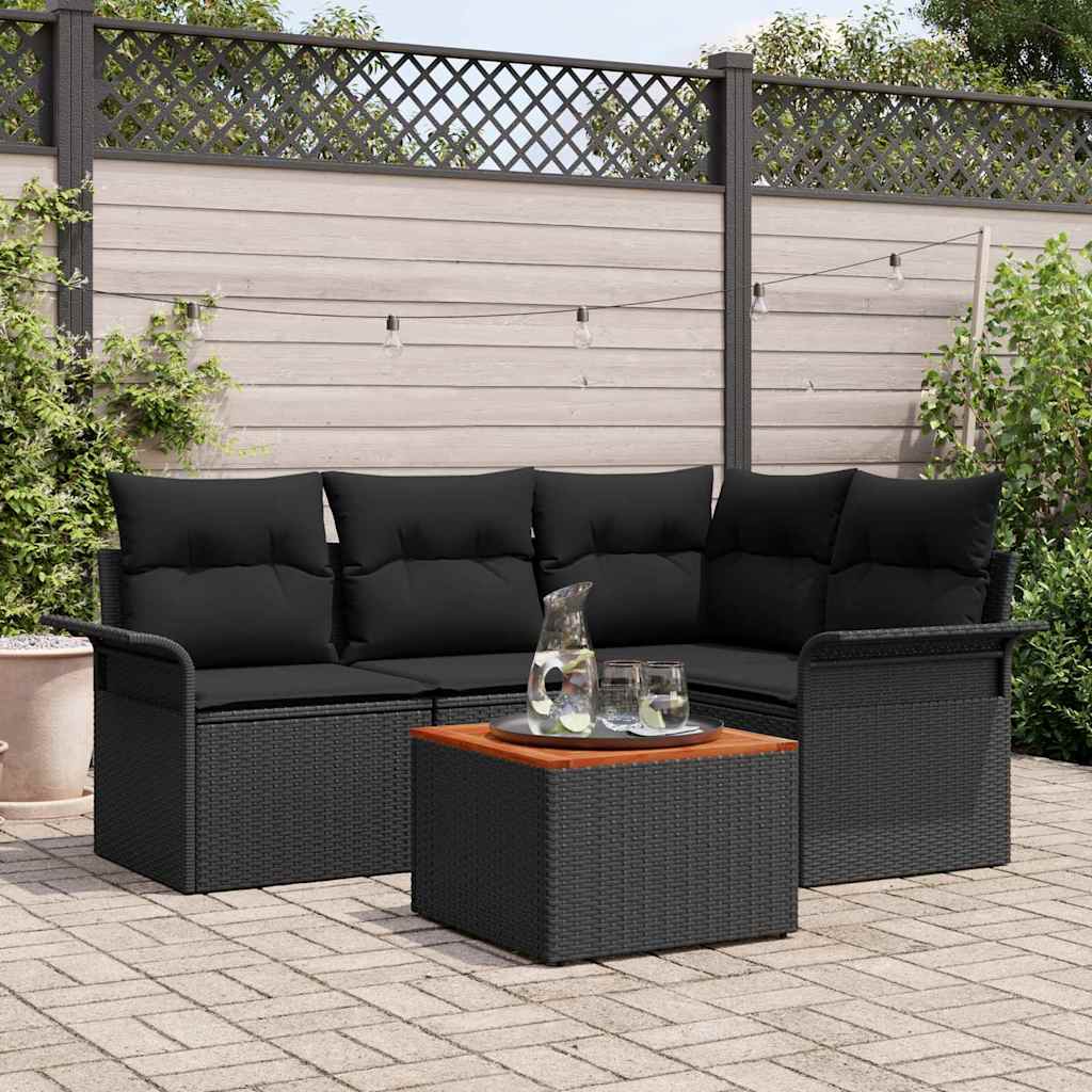 Havesofa Sæt med opbevaring 5 pcs Sort polyrattan