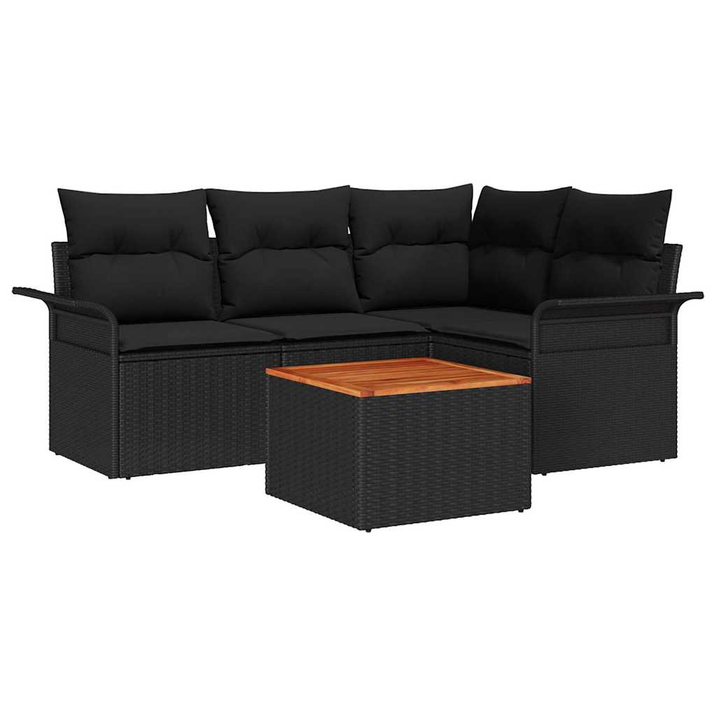 Havesofa Sæt med opbevaring 5 pcs Sort polyrattan