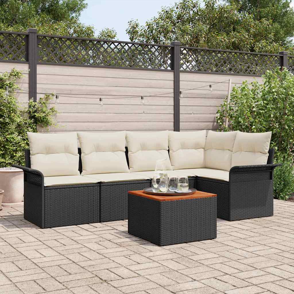 Havesofa Sæt med opbevaring 6 pcs Sort og Cream polyrattan