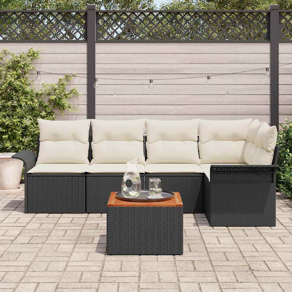 Havesofa Sæt med opbevaring 6 pcs Sort og Cream polyrattan