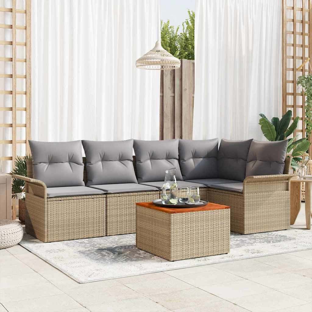 Havesofa Sæt med opbevaring 6 pcs Beige og lys grå polyrattan