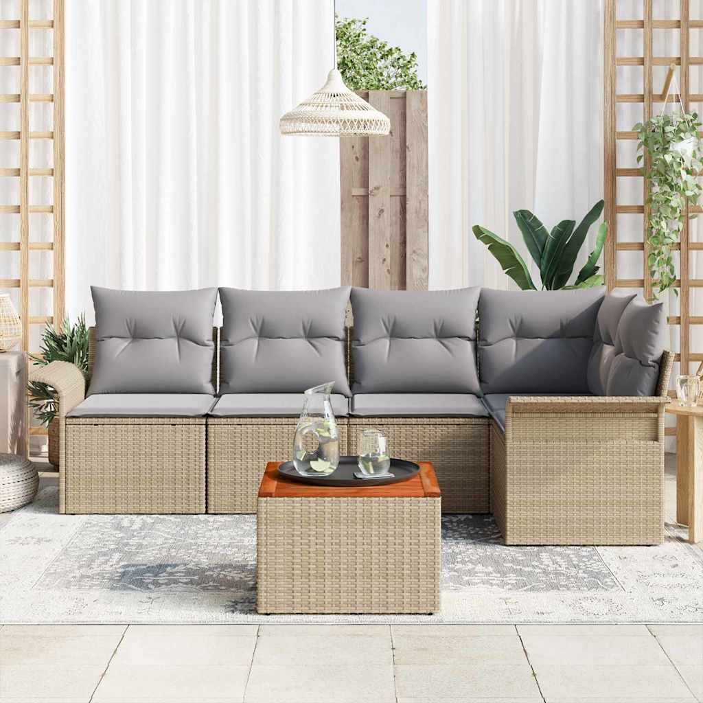 Havesofa Sæt med opbevaring 6 pcs Beige og lys grå polyrattan