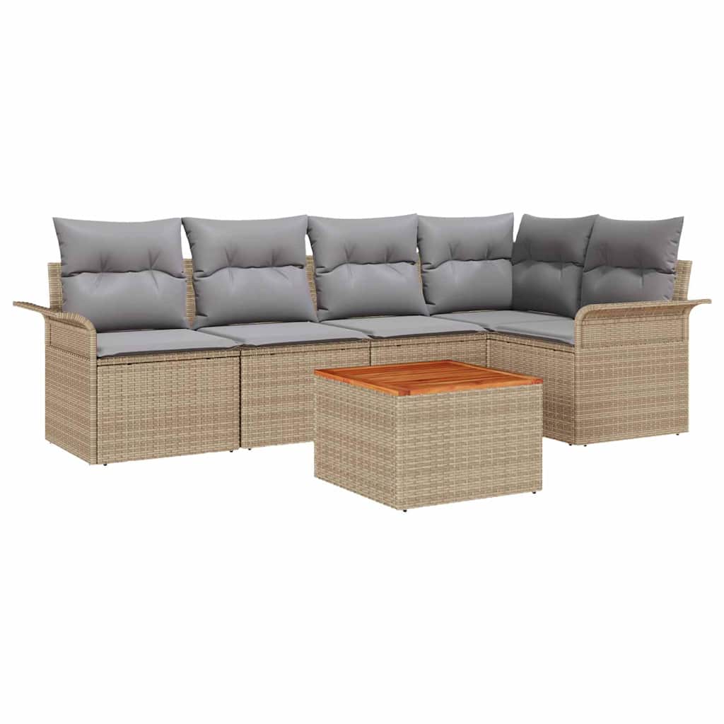 Havesofa Sæt med opbevaring 6 pcs Beige og lys grå polyrattan