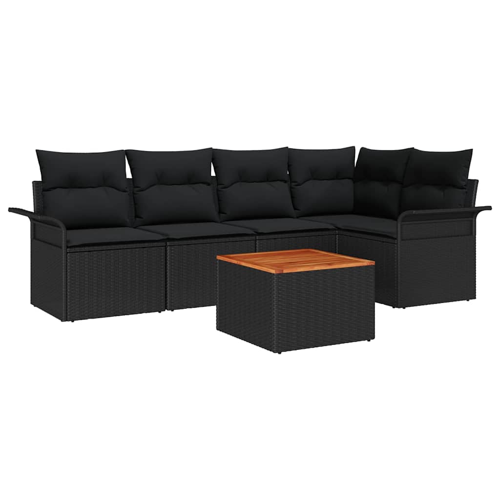 Havesofa Sæt med opbevaring 6 pcs Sort polyrattan