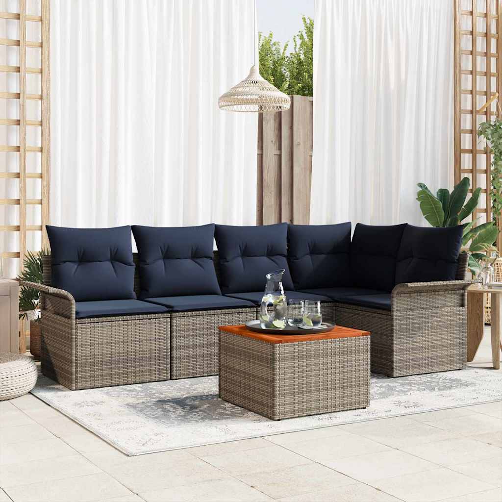Havesofa Sæt med opbevaring 6 pcs Grå og Marineblå polyrattan