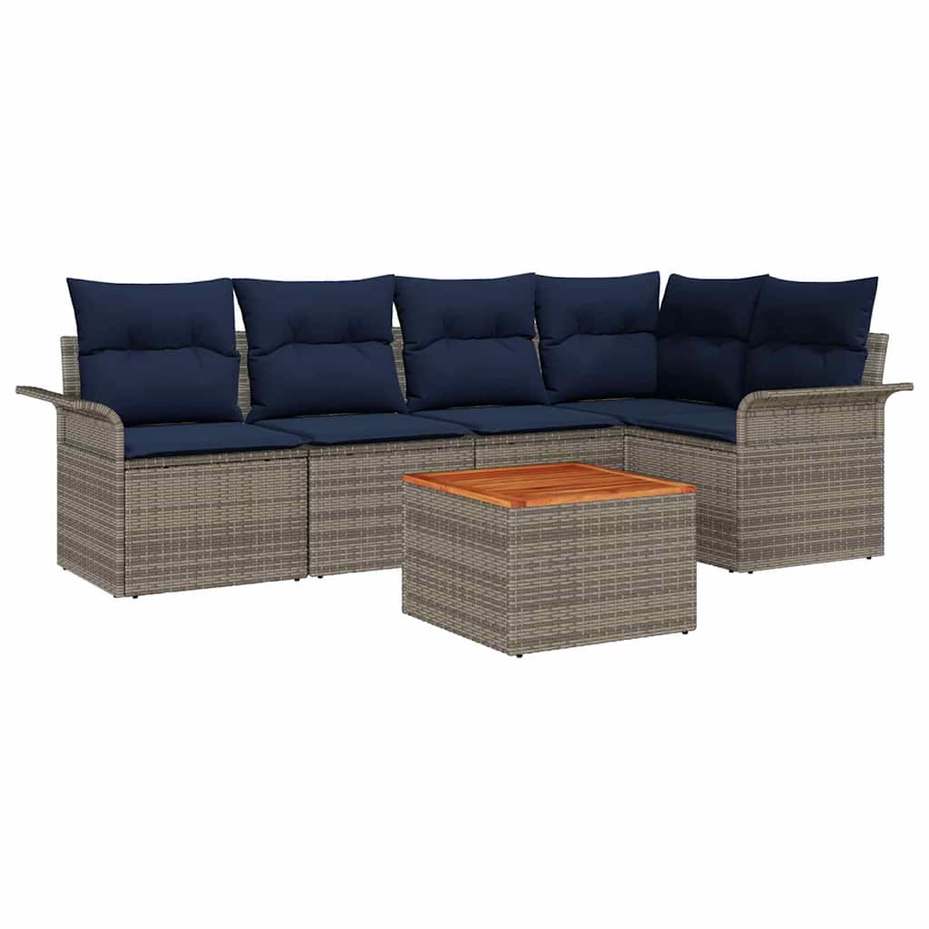 Havesofa Sæt med opbevaring 6 pcs Grå og Marineblå polyrattan