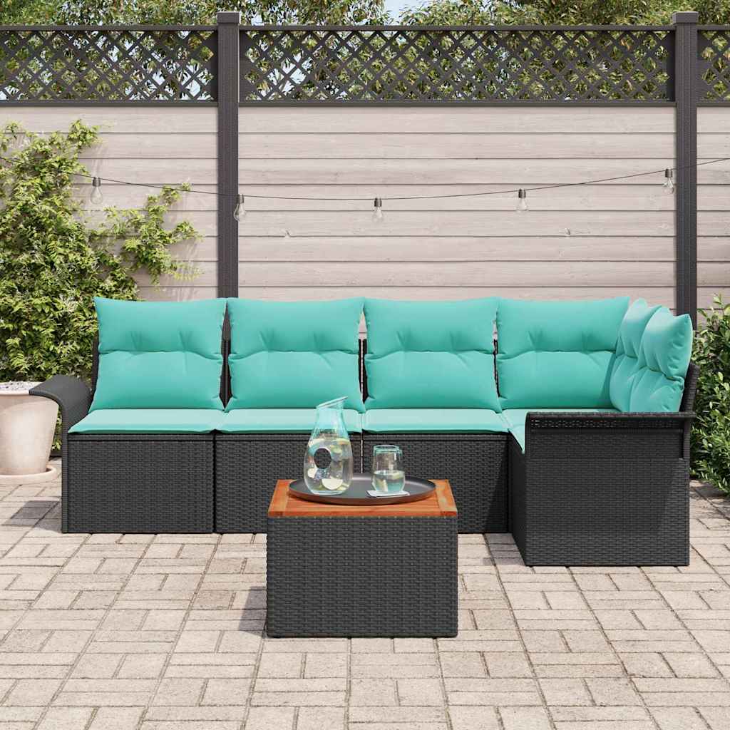 Havesofa Sæt med opbevaring 6 pcs Sort og turkis polyrattan