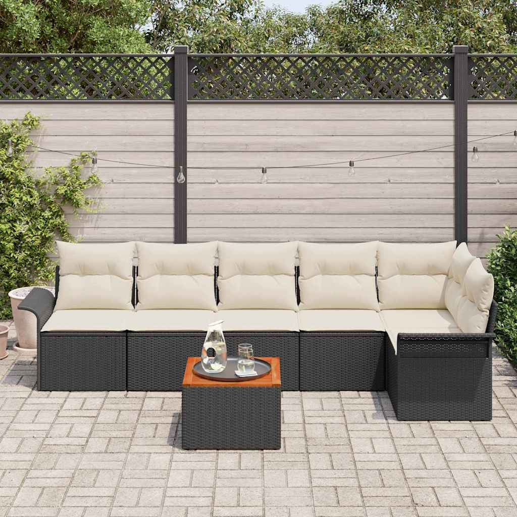 Havesofa Sæt med opbevaring 7 pcs Sort og Cream polyrattan