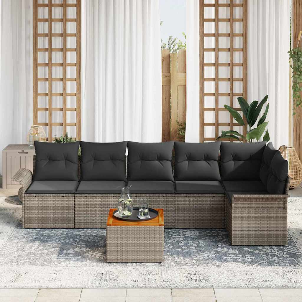 Havesofa Sæt med opbevaring 7 pcs Grå polyrattan