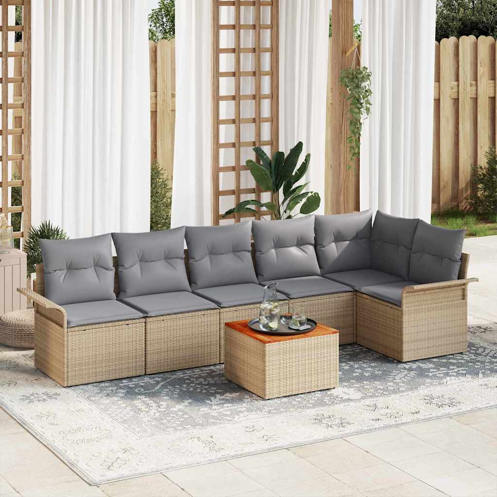 Havesofa Sæt med opbevaring 7 pcs Beige og lys grå polyrattan