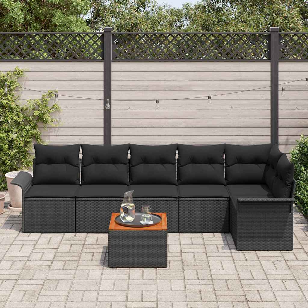 Havesofa Sæt med opbevaring 7 pcs Sort polyrattan