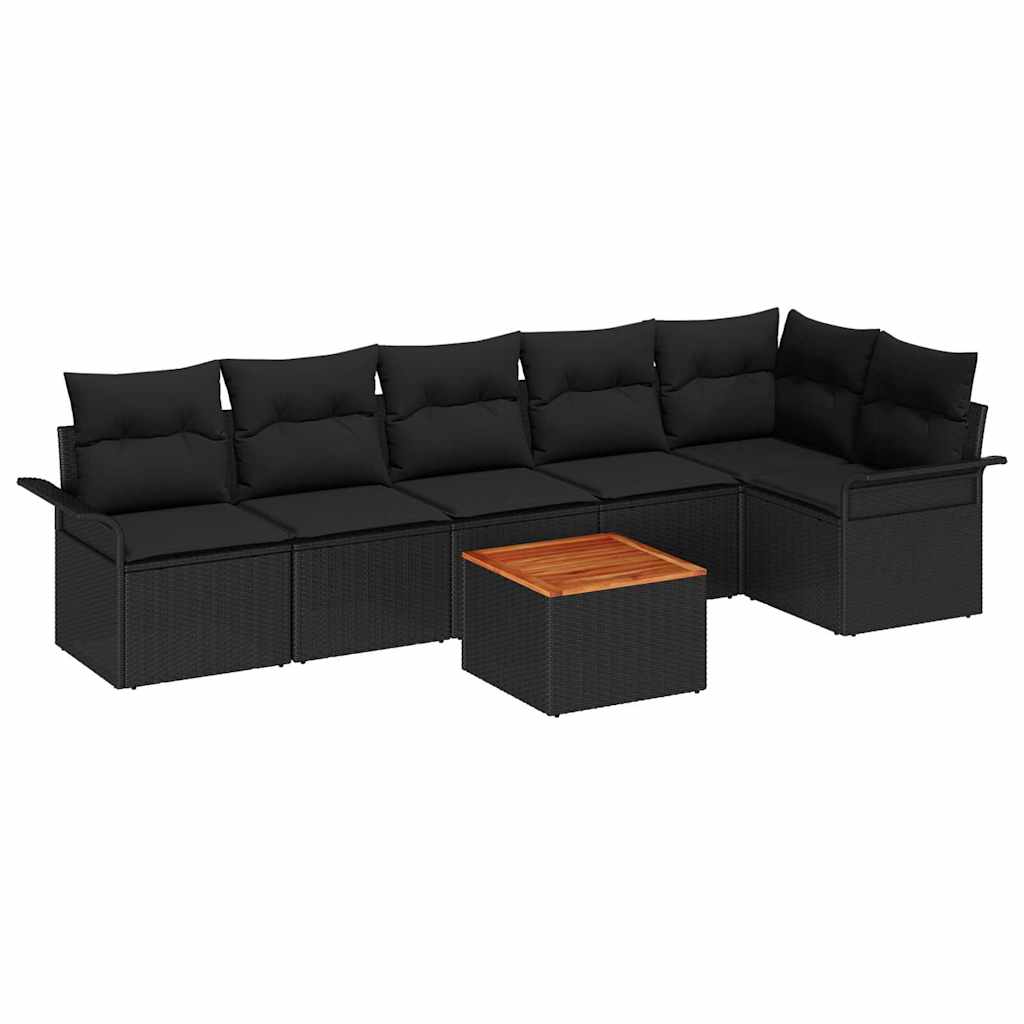 Havesofa Sæt med opbevaring 7 pcs Sort polyrattan