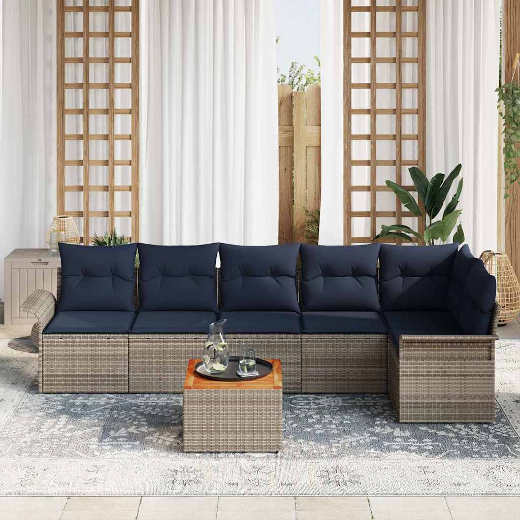 Havesofa Sæt med opbevaring 7 pcs Grå og Marineblå polyrattan