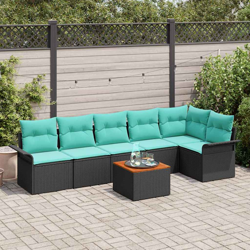 Havesofa Sæt med opbevaring 7 pcs Sort og turkis polyrattan
