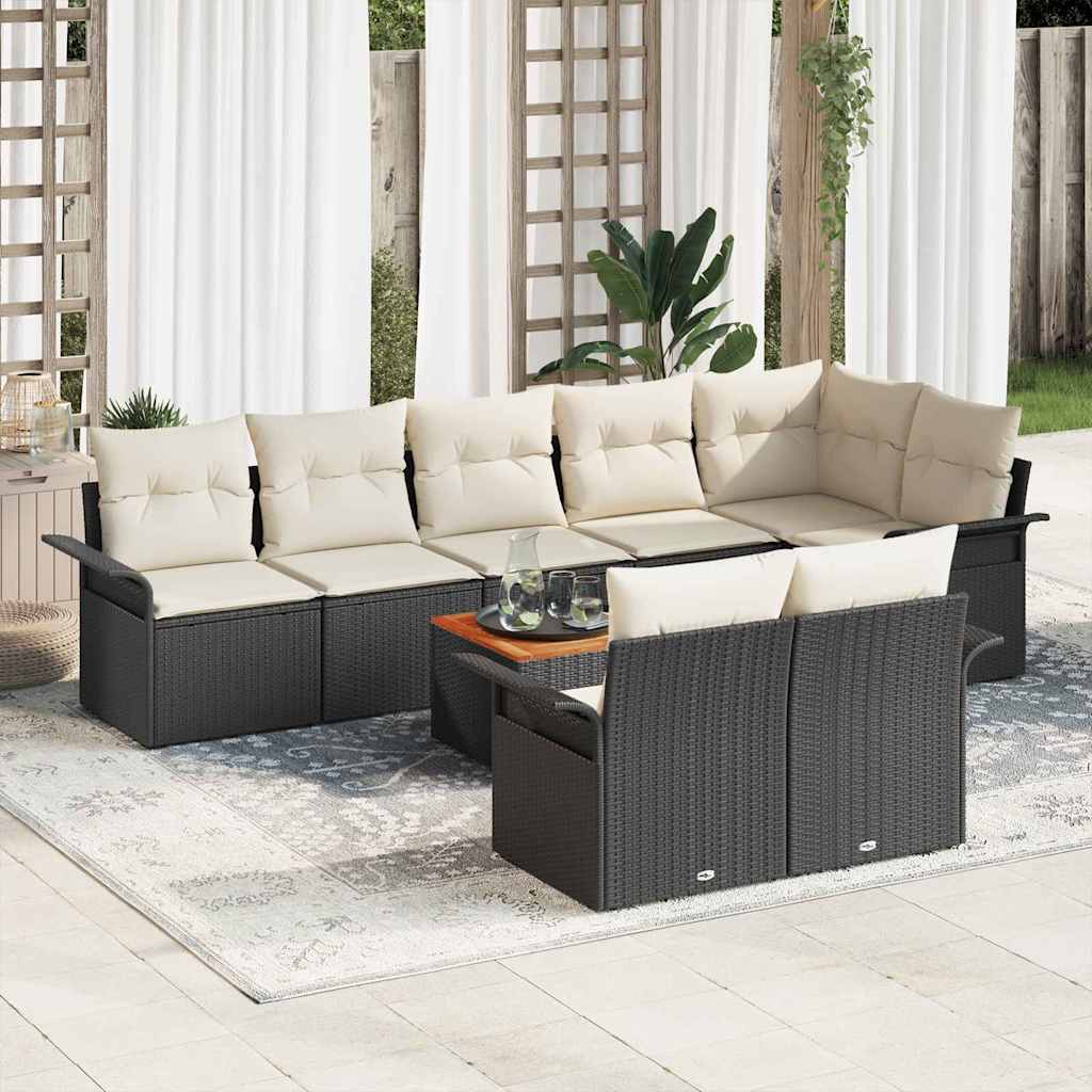 Havesofa Sæt med opbevaring 9 pcs Sort og Cream polyrattan