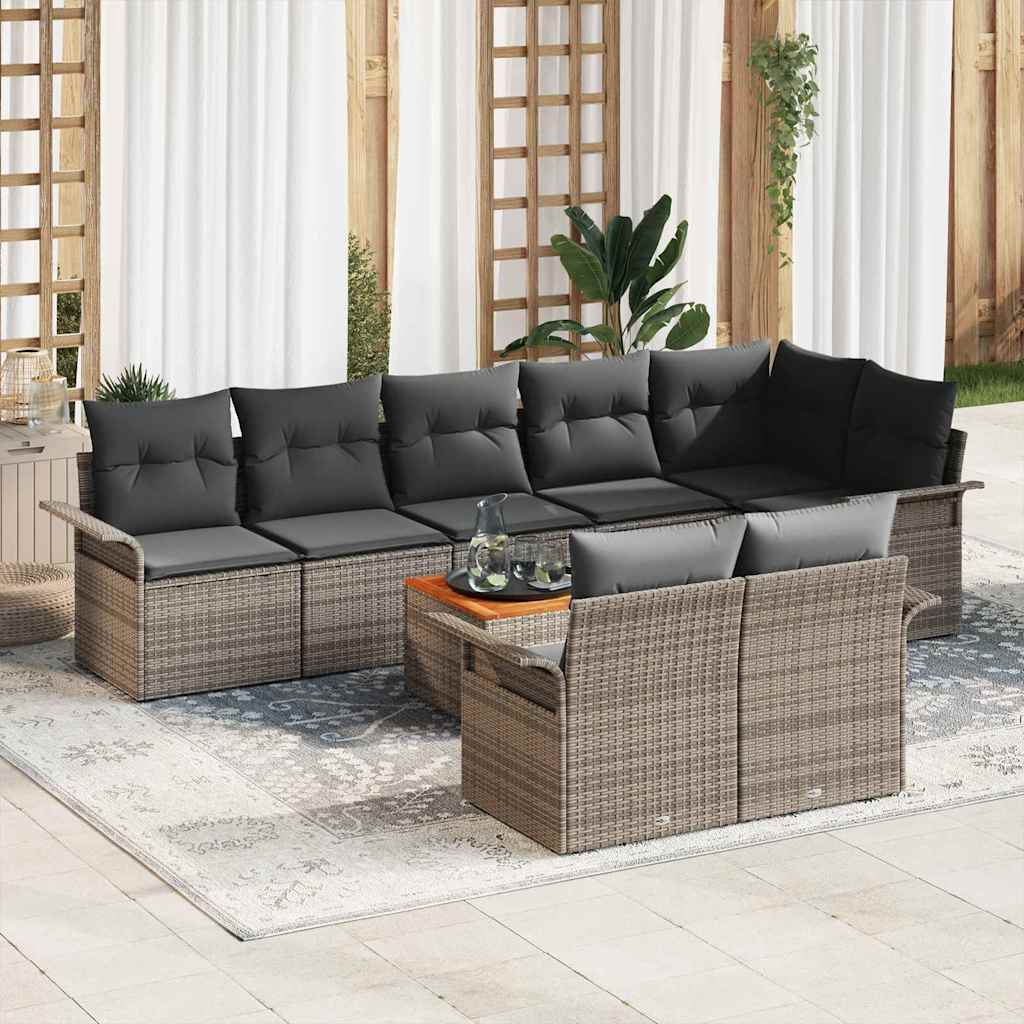 Havesofa Sæt med opbevaring 9 pcs Grå polyrattan