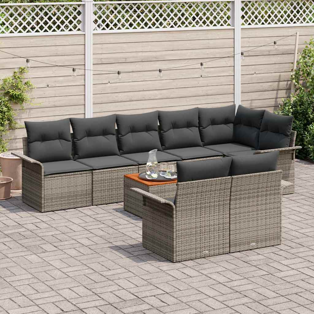 Havesofa Sæt med opbevaring 9 pcs Grå polyrattan