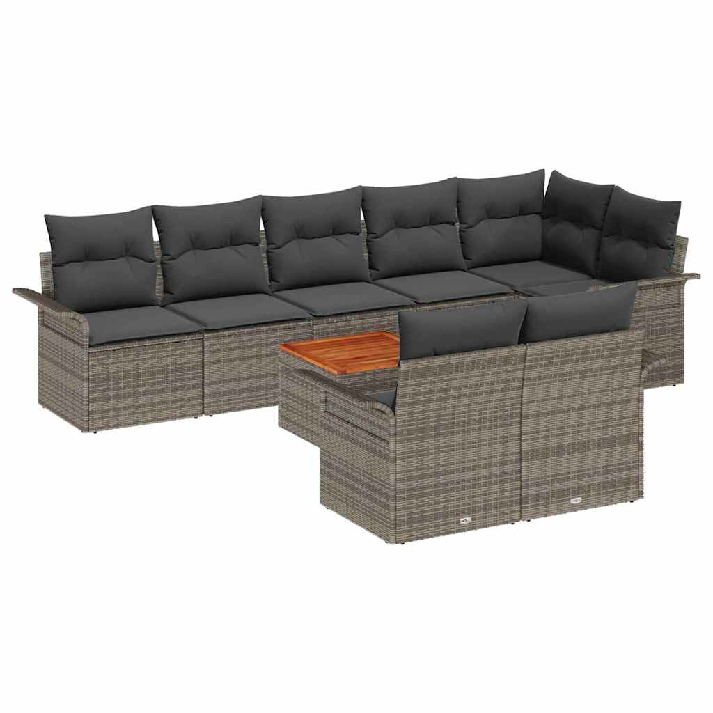 Havesofa Sæt med opbevaring 9 pcs Grå polyrattan