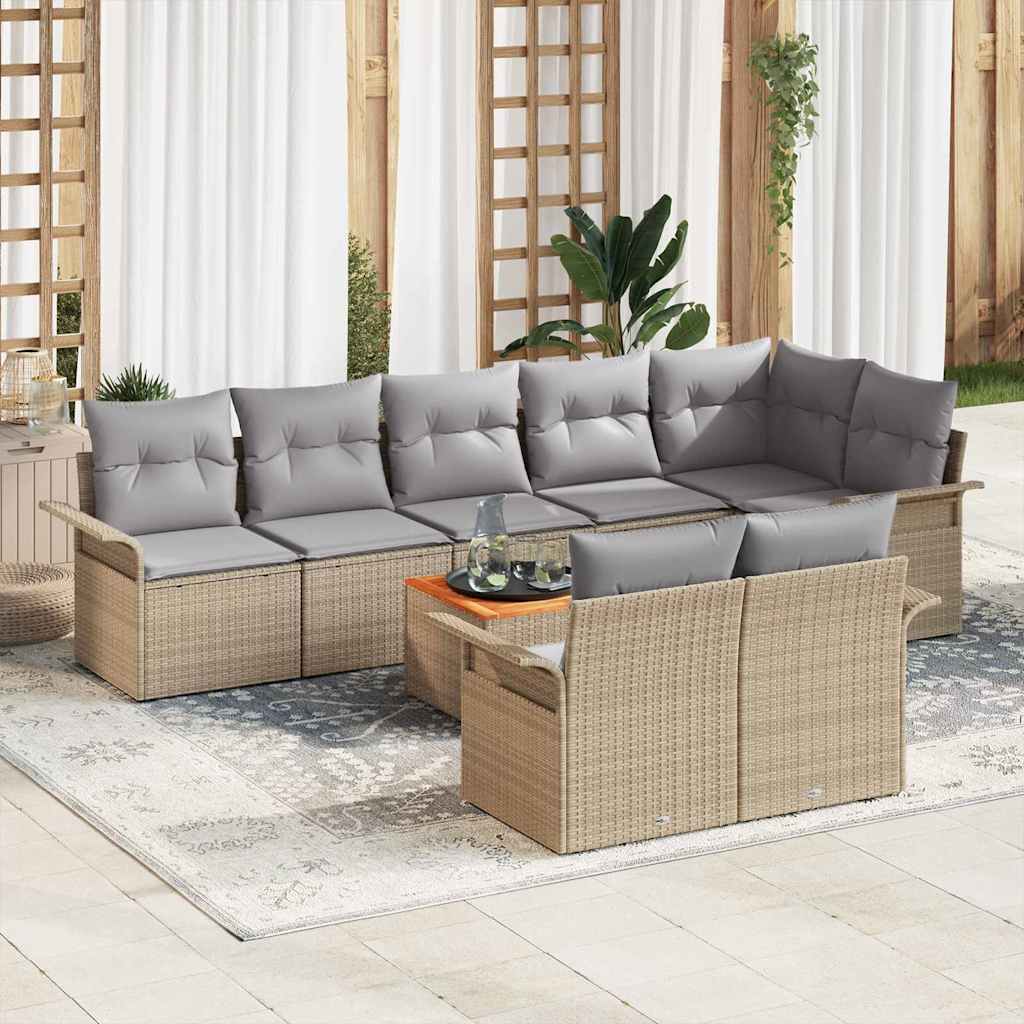 Havesofa Sæt med opbevaring 9 pcs Beige og lys grå polyrattan