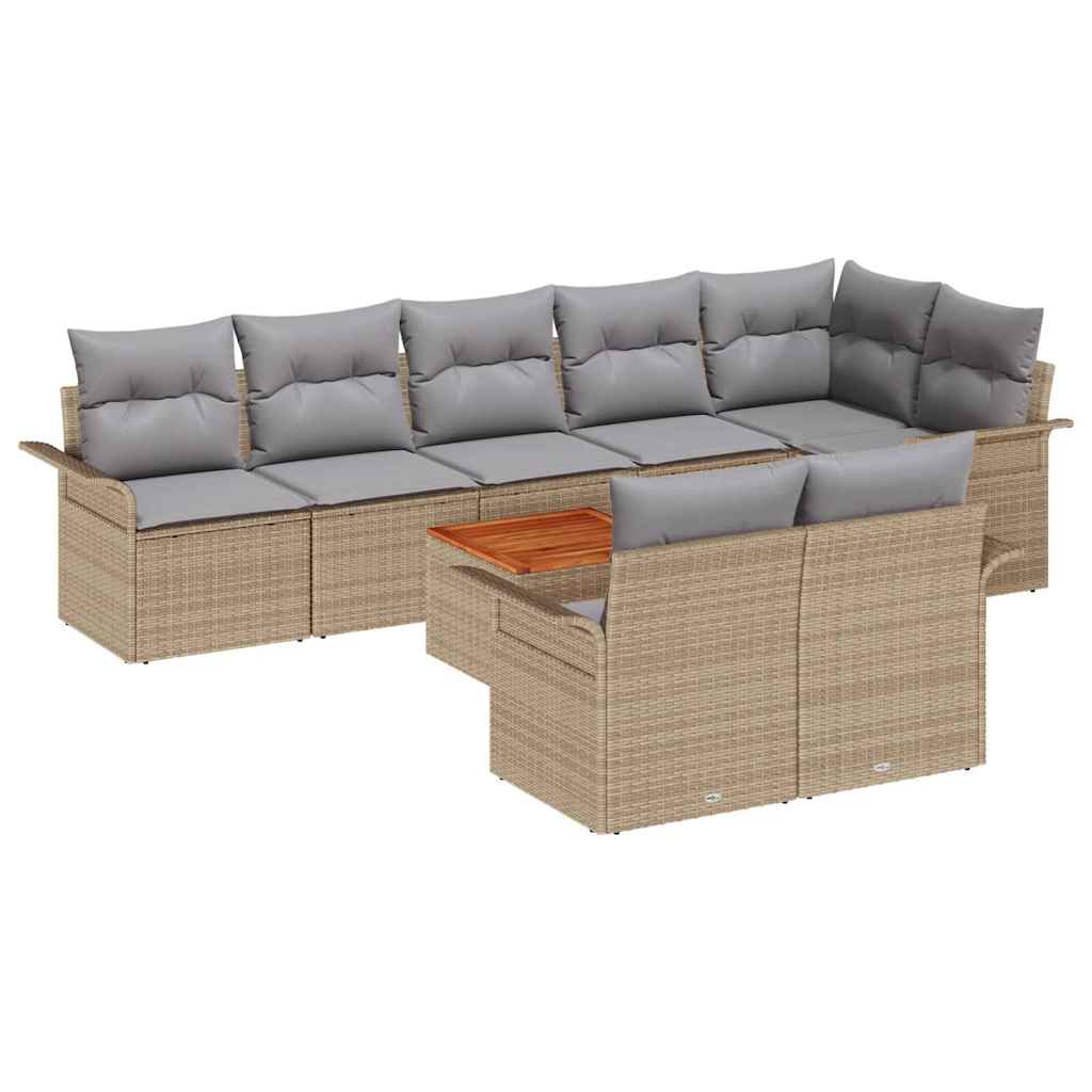Havesofa Sæt med opbevaring 9 pcs Beige og lys grå polyrattan