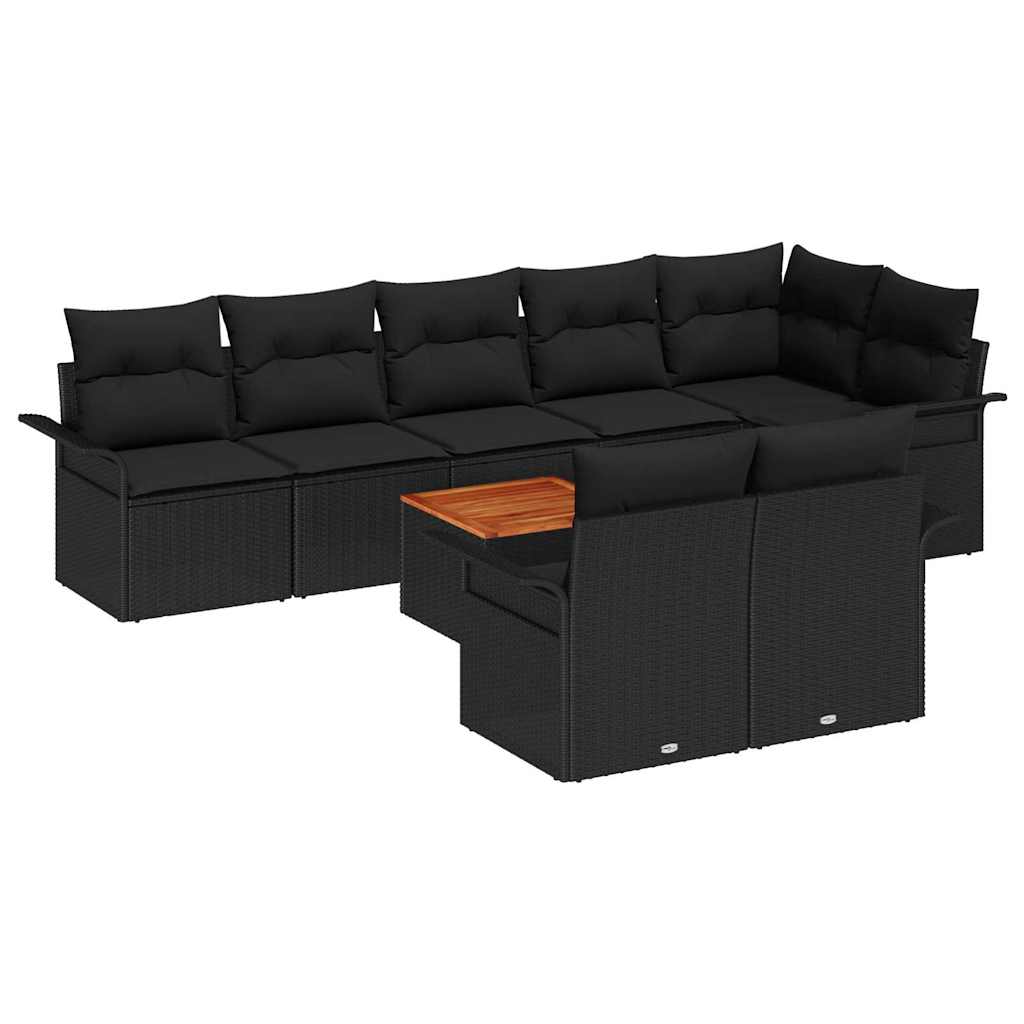 Havesofa Sæt med opbevaring 9 pcs Sort polyrattan