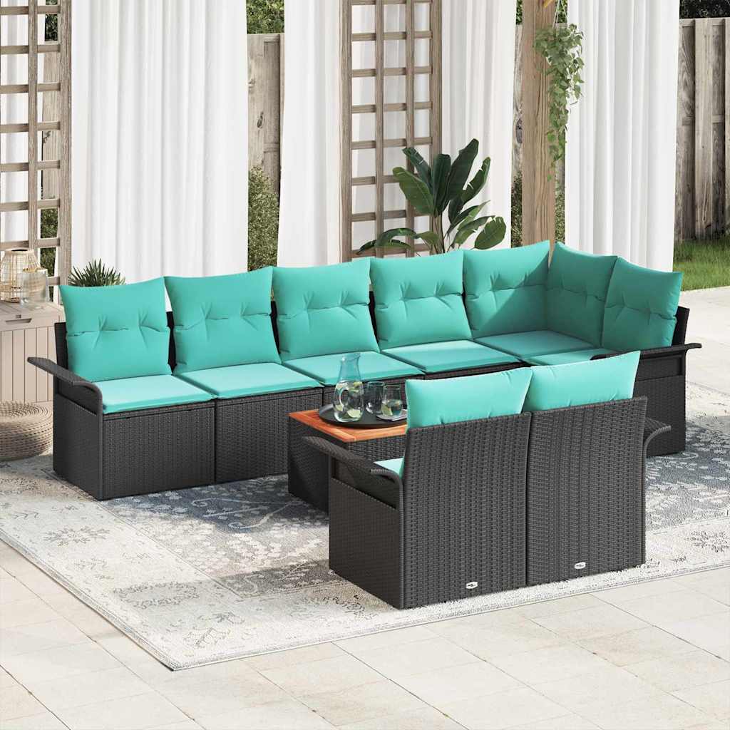 Havesofa Sæt med opbevaring 9 pcs Sort og turkis polyrattan