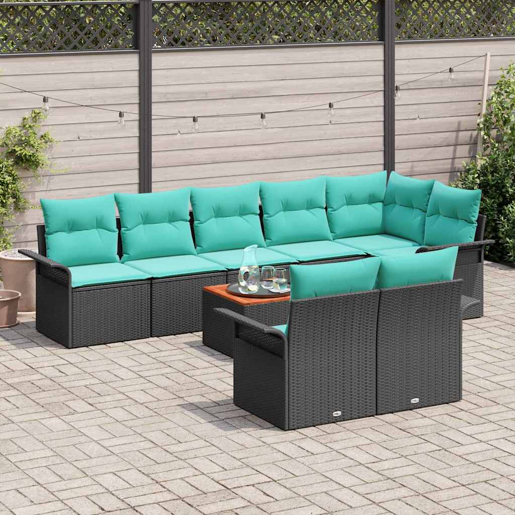 Havesofa Sæt med opbevaring 9 pcs Sort og turkis polyrattan