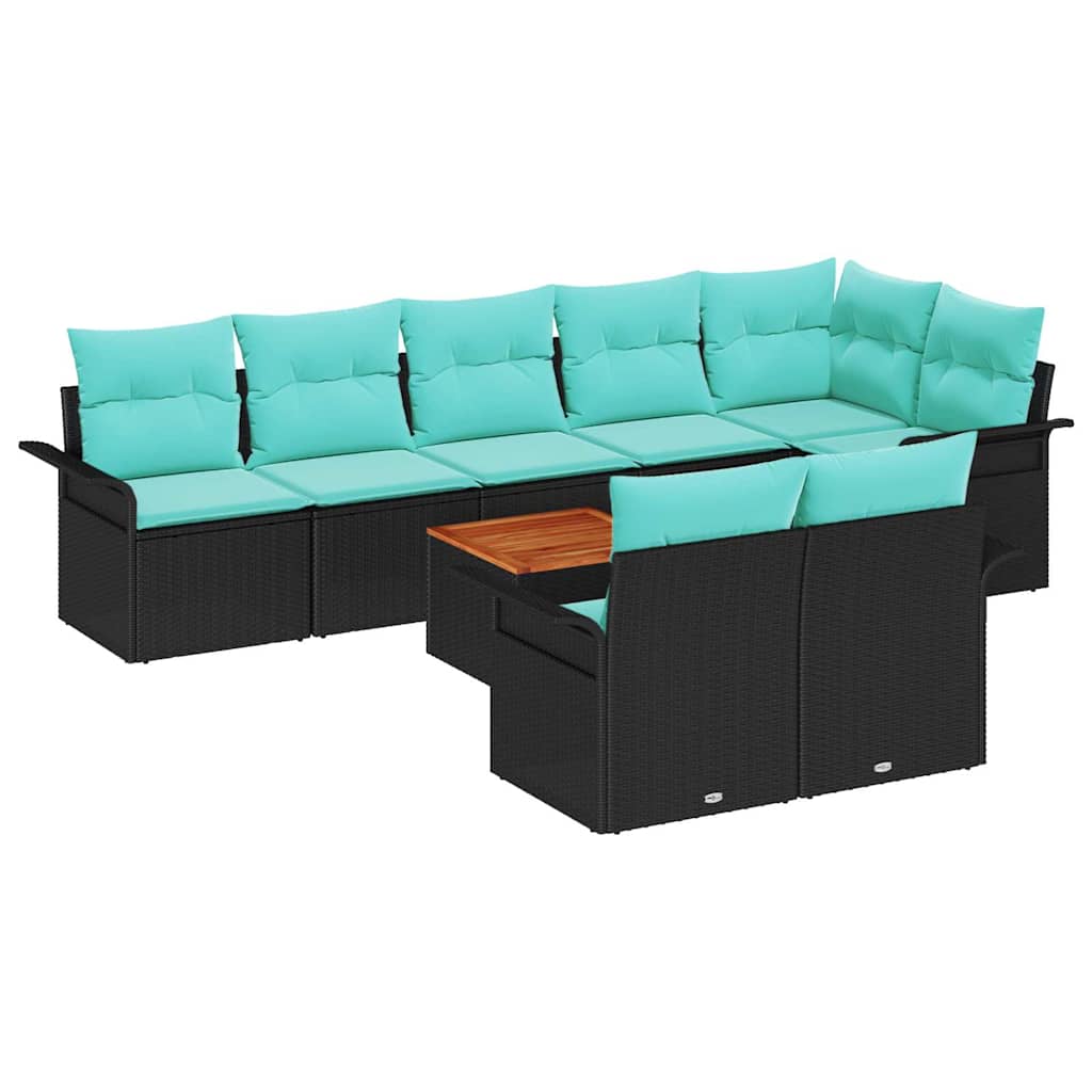 Havesofa Sæt med opbevaring 9 pcs Sort og turkis polyrattan