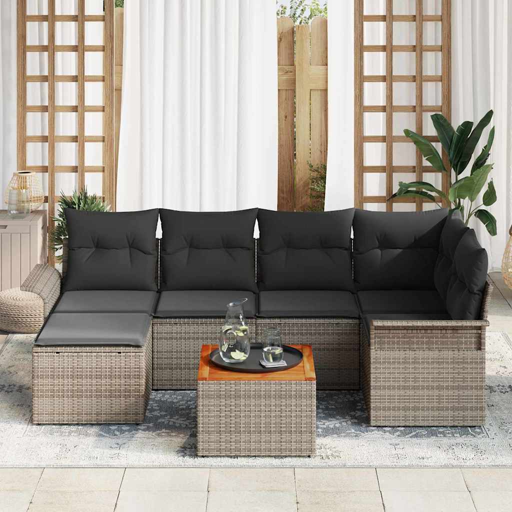 Havesofa Sæt med opbevaring 7 pcs Grå polyrattan