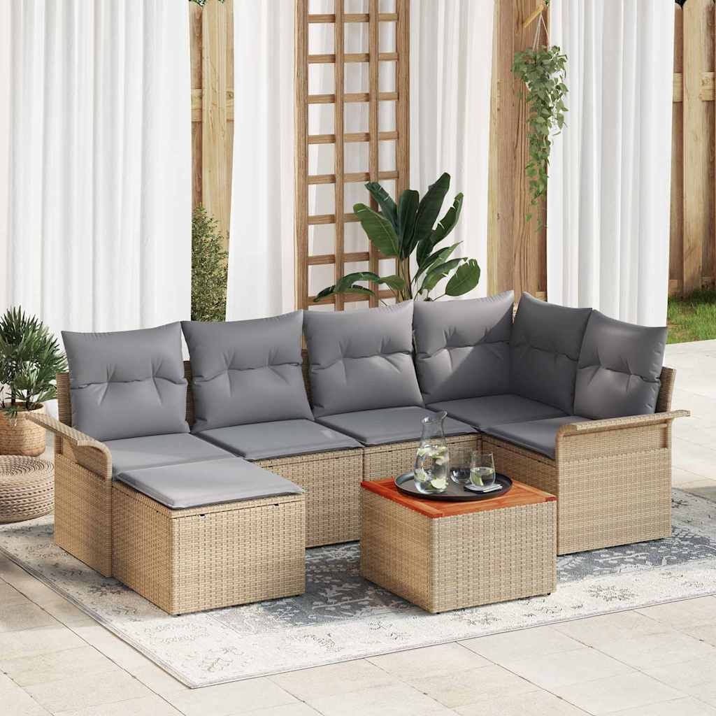 Havesofa Sæt med opbevaring 7 pcs Beige og lys grå polyrattan