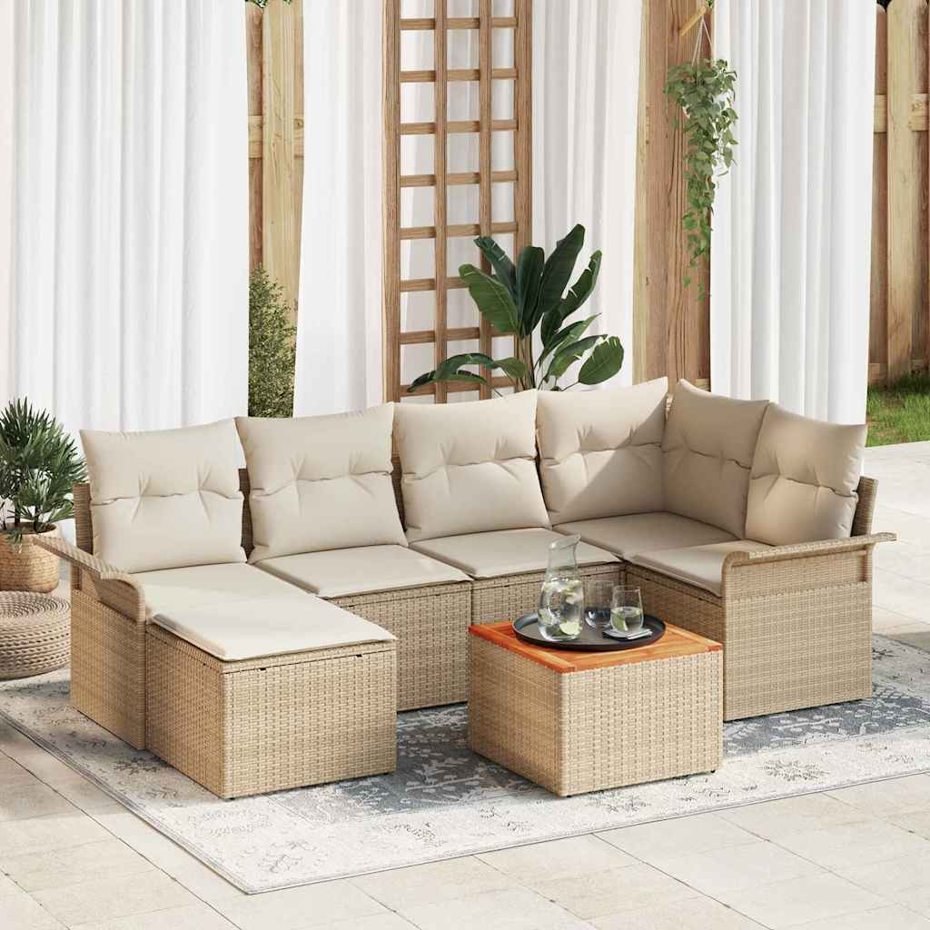 Havesofa Sæt med opbevaring 7 pcs Beige og creme polyrattan