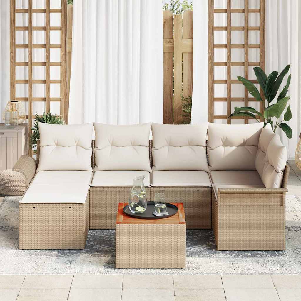 Havesofa Sæt med opbevaring 7 pcs Beige og creme polyrattan