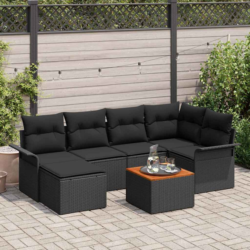 Havesofa Sæt med opbevaring 7 pcs Sort polyrattan billede
