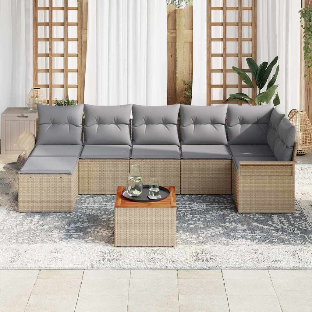 Havesofa Sæt med opbevaring 8 pcs Beige og lys grå polyrattan