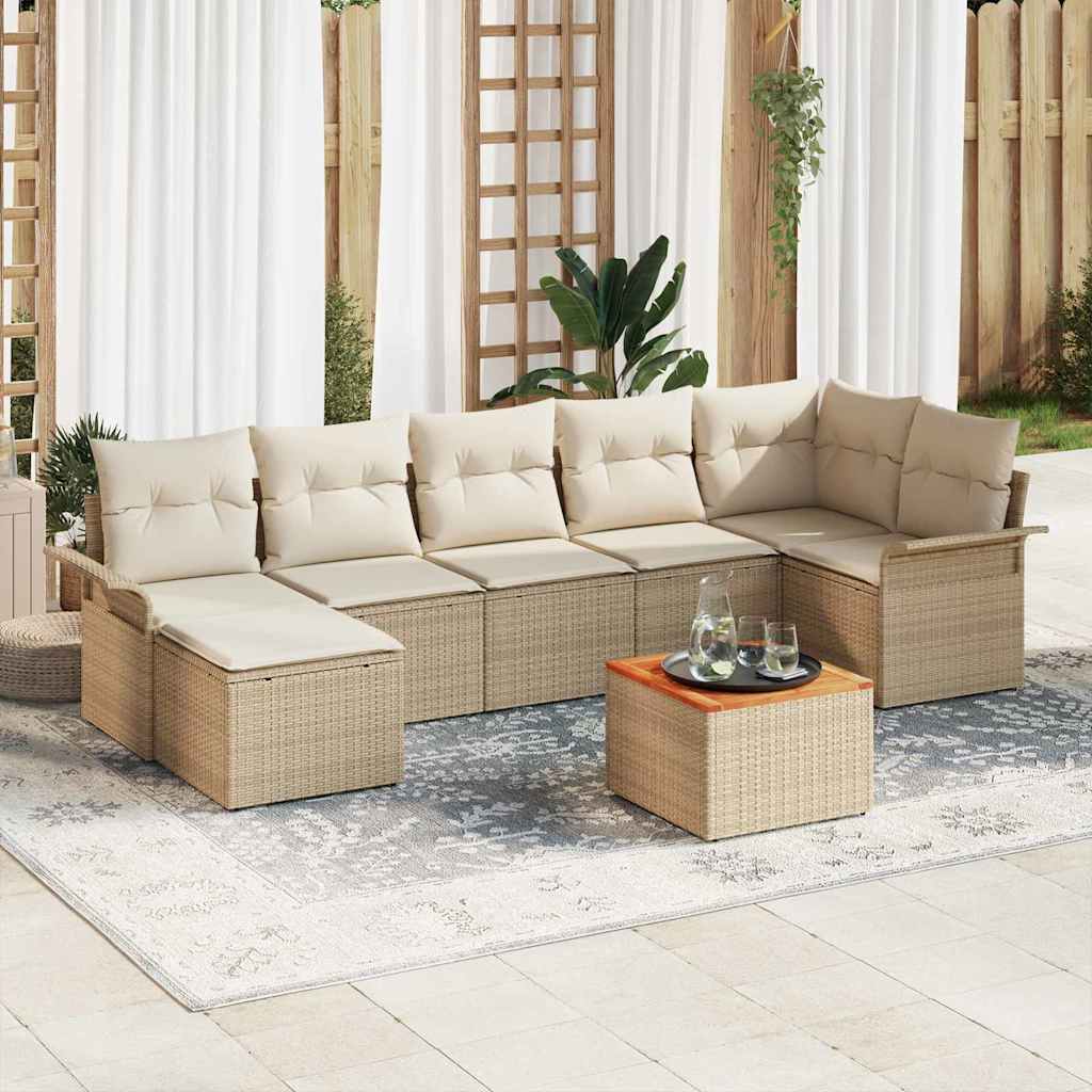 Havesofa Sæt med opbevaring 8 pcs Beige og creme polyrattan
