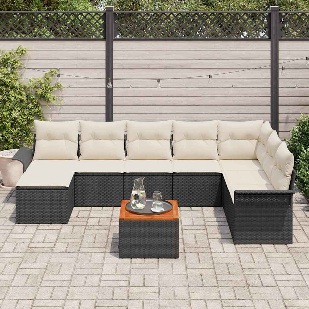 Havesofa Sæt med opbevaring 9 pcs Sort og Cream polyrattan