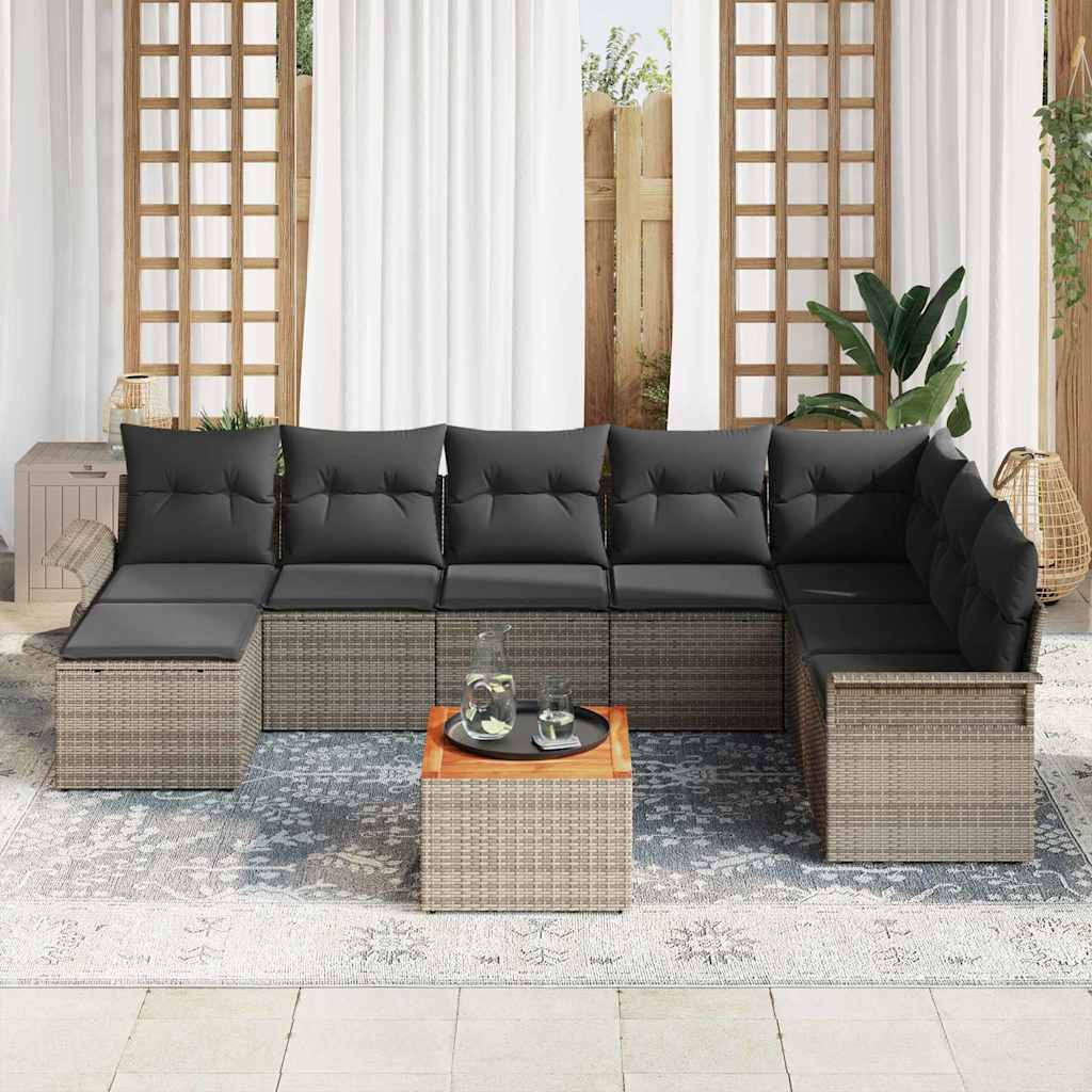 Havesofa Sæt med opbevaring 9 pcs Grå polyrattan