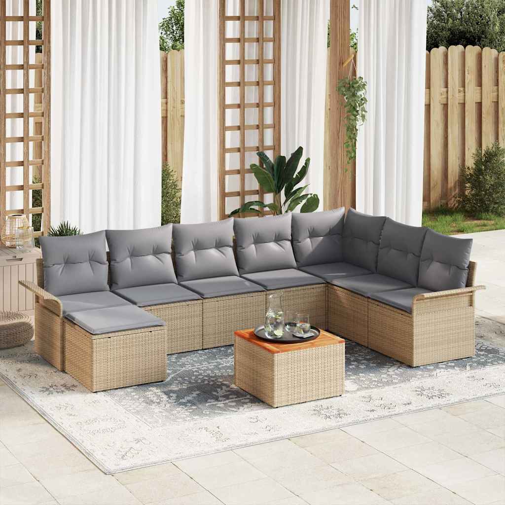Havesofa Sæt med opbevaring 9 pcs Beige og lys grå polyrattan