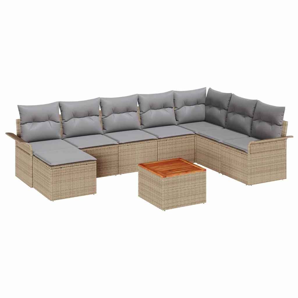 Havesofa Sæt med opbevaring 9 pcs Beige og lys grå polyrattan