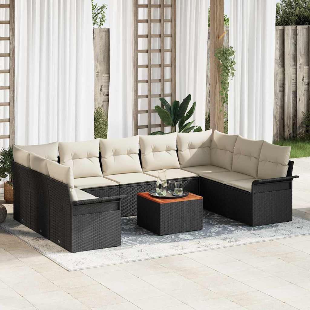 Havesofa Sæt med opbevaring 10 pcs Sort og Cream polyrattan