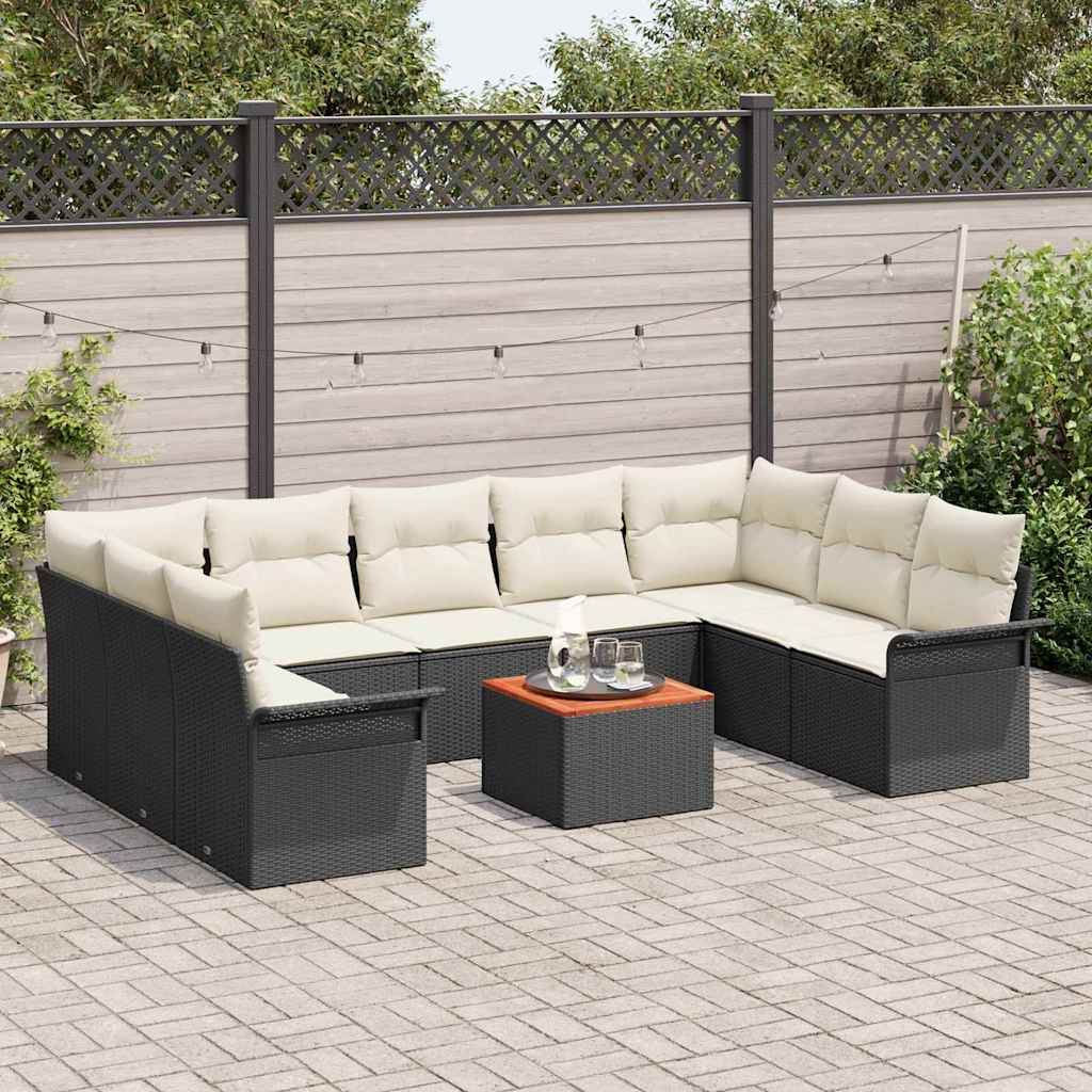 Havesofa Sæt med opbevaring 10 pcs Sort og Cream polyrattan