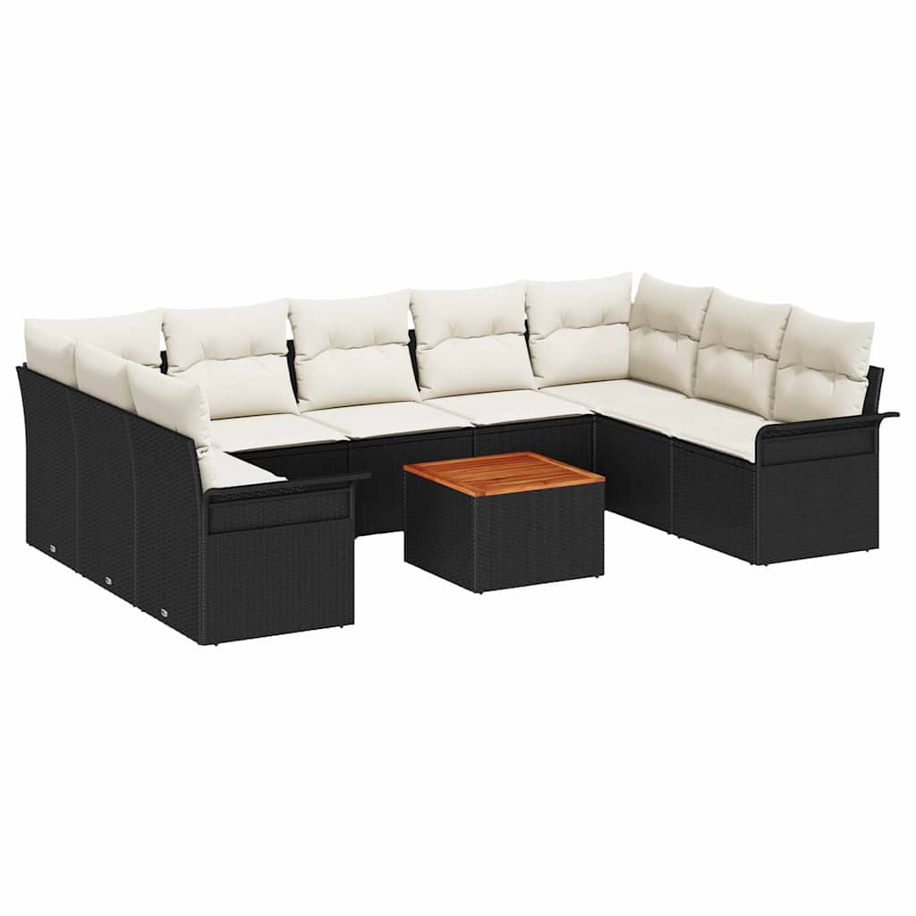 Havesofa Sæt med opbevaring 10 pcs Sort og Cream polyrattan