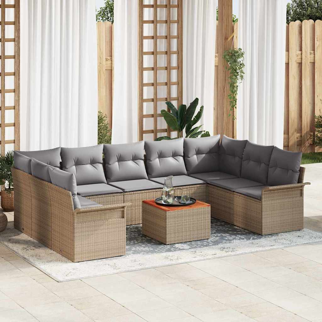 Havesofa Sæt med opbevaring 10 pcs Beige og lys grå polyrattan
